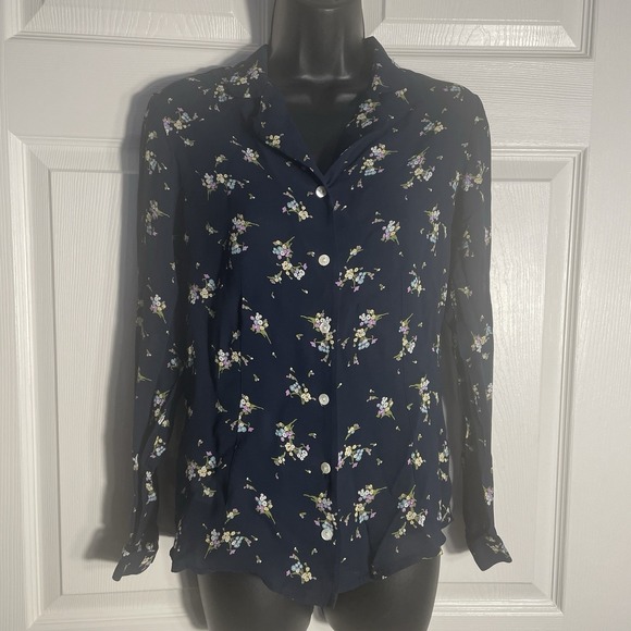 Laura Ashley Tops - Laura Ashley Shirt Women S‎ Black Floral Long Sleeve Whimsigoth Button Up Blouse